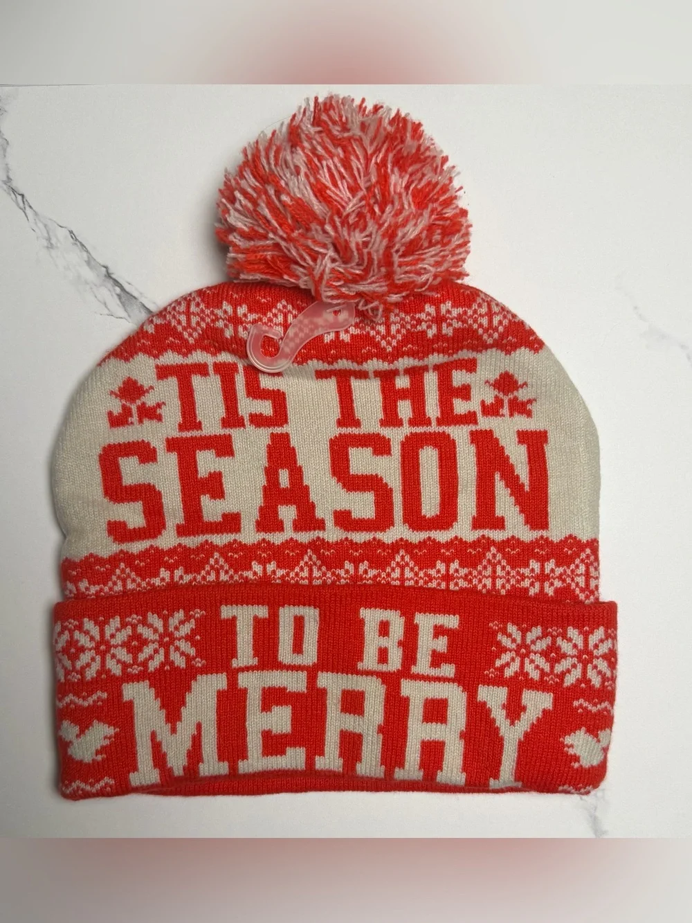 'Tis The Season Red & Cream Holiday Pom Beanie - Christmas Vacation